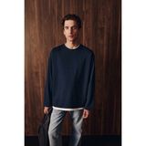 Grimelange Nox Erkek Yaka ve Etek Uçları Kontrast Detaylı Lacivert T-Shirt - XL
