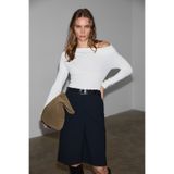 GRIMELANGE OLIVIENN Kadın Omuzu Açık Asimetrik Yakalı Uzun Kollu Slim Fit Ekru Bluz