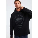 GRIMELANGE Olympos Erkek %100 Organik Pamuk 3 Iplik Oversize Baskılı Kapüşonlu Kordonlu Siyah Sweatshirt
