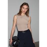GRIMELANGE ORILENNA Kadın Önü Düğüm Detaylı Vücudu Saran Sıfır Kollu Slim Fit Bej Bluz