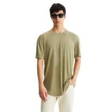 Grimelange Oscar Erkek Comfort Fit Uzun Dökümlü Kumaş Haki T-shirt - 2XL