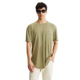 Grimelange Oscar Erkek Comfort Fit Uzun Dökümlü Kumaş Haki T-Shirt, XL