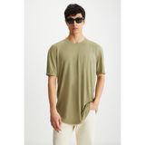 Grimelange Oscar Erkek Comfort Fit Uzun Dökümlü Kumaş Haki T-shirt