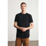 GRIMELANGE Oscar Erkek Comfort Fit Uzun Dökümlü Kumaş Siyah T-shirt