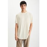 GRIMELANGE Oscar Erkek Comfort Fit Uzun Dökümlü Kumaş Vanilya T-shirt