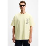 GRIMELANGE OURFLOW Erkek Nakış Detaylı %100 Organik Pamuk Bisiklet Yaka Kısa Kollu Oversize Sarı T-Shirt