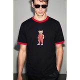 GRIMELANGE PAMIR Erkek %100 Organik Kumaşlı Kontrast Yakalı Dünya Kupasına Özel Baskı Detaylı Siyah T-Shirt