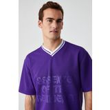 GRIMELANGE PAMPA Erkek Baskı Detaylı Relaxed V Yaka Kısa Kol Mor T-Shirt