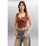 Grimelange Paolina Kadın Crop Kahverengi Bluz - XL