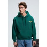 GRIMELANGE PASCAL Erkek Kapüşonlu Kanguru Cepli Önü Ve Sırtı Baskılı Regular Fit Yeşil Sweatshirt