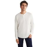 Grimelange Patrick Erkek Triko Waffle Özel Dokulu Kalın Premium Kumaşlı Düğme Detaylı T-shirt, Beyaz, 2XL