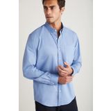 GRIMELANGE Peres Erkek Dokuma %100 Pamuk Kalın Dokulu Cepli Slim Fit Mavi Gömlek