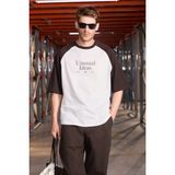 Grimelange Pımba Erkek %100 Organik Pamuklu Yakası ve Kolları Kontrast Renkli Ekru/kahverengi T-Shirt - Ekru - Kahverengi