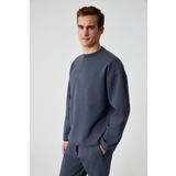 GRIMELANGE PLEMON Erkek Bisiklet Yaka Uzun Kol Baskı Detaylı Oversize Gri Sweatshirt