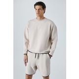 GRIMELANGE PLEMON Erkek Bisiklet Yaka Uzun Kol Baskı Detaylı Oversize Taş Rengi Sweatshirt