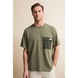 Grimelange Pocket Erkek %100 Organik Pamuklu Dokuma Cepli Etiket Detaylı Haki T-Shirt - XL