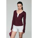 GRIMELANGE POLUNEA Kadın V Yakalı Önü Fermuar Kapamalı Vücuda Oturan Slim Fit Bordo Bluz
