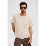 Grimelange Porec Erkek %100 Organik Pamuklu Yuvarlak Yakalı Regular Fit Taş Rengi T-Shirt