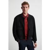 Grimelange Preppy Erkek Organik Pamuklu Çift Cepli Düğmeli Regular Fit Yuvarlak Yakalı Siyah Ceket
