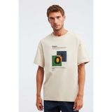Grimelange Prısmatıc Erkek %100 Organik Pamuklu Özel Kalın Dokulu Nefes Alabilir Oversize Baskılı Bej T-shirt - 2XL