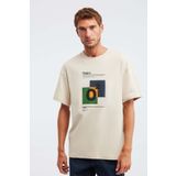 GRIMELANGE Prısmatıc Erkek %100 Organik Pamuklu Özel Kalın Dokulu Nefes Alabilir Oversize Baskılı Bej T-shirt