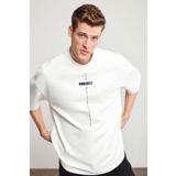 GRIMELANGE Project Erkek Baskı Detaylı Oversize Fit %100 Organik Pamuk Örme Bisiklet Yaka Örme Beyaz T-shirt
