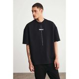 Grimelange Project Erkek Baskı Detaylı Oversize Fit %100 Organik Pamuk Örme Bisiklet Yaka Örme Siyah T-shirt - XS