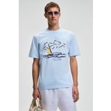 GRIMELANGE PROVENCE Erkek Bisiklet Yaka %100 Organik Pamuklu Regular Fit Mavi T-Shirt