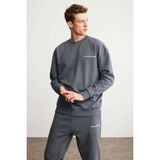 GRIMELANGE Raırok Erkek Içi Polarlı Comfort Oversize Nakışlı Koyu Gri Sweatshirt