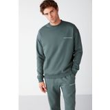 GRIMELANGE Raırok Erkek Içi Polarlı Comfort Oversize Nakışlı Koyu Yeşil Sweatshirt