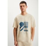 GRIMELANGE Ramadanp008 Erkek %100 Pamuk Baskılı Bej T-shirt
