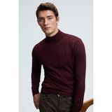 Grimelange REBEL Erkek Yarım Balıkçı Yaka Basic Slim Fit Triko Bordo Kazak - 2XL