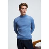 Grimelange REBEL Erkek Yarım Balıkçı Yaka Basic Slim Fit Triko Mavi Kazak - XL