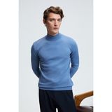 GRIMELANGE REBEL Erkek Yarım Balıkçı Yaka Basic Slim Fit Triko Mavi Kazak