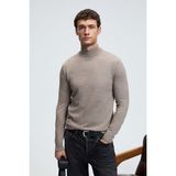GRIMELANGE REBEL Erkek Yarım Balıkçı Yaka Basic Slim Fit Triko Vizon Kazak