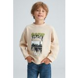 GRIMELANGE REMCO Erkek Çocuk Nakışlı Yuvarlak Yaka Krem Sweatshirt