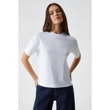 Grimelange Remsos Kadın Oversize Bisiklet Yaka Kısa Kol Beyaz T-Shirt, XS