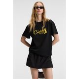 GRIMELANGE RIVELA Kadın %100 Pamuk Regular Fit Baskılı Bisiklet Yaka Kısa Kol Siyah T-Shirt