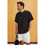 Grimelange Rıver Erkek Oversize Fit Bol Kesim Nakış Işlemeli Basic Örme Kahverengi T-Shirt - 2XL