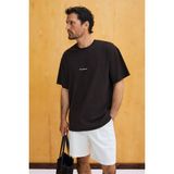 Grimelange Rıver Erkek Oversize Fit Bol Kesim Nakış Işlemeli Basic Örme Kahverengi T-Shirt