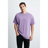 GRIMELANGE Rıver Erkek Oversize Fit Bol Kesim Nakış Işlemeli Basic Örme Mor T-shirt