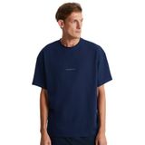 Grimelange River Erkek Oversize Fit Bol Kesim Nakış İşlemeli Basic Örme T-shirt, Lacivert, 2XL