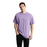 Grimelange River Erkek Oversize Fit Bol Kesim Nakış İşlemeli Basic Örme T-shirt, Mor, 2XL