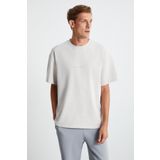 GRIMELANGE Rıver Erkek Oversize Fit Bol Kesim Nakış Işlemeli Basic Örme Taş Rengi T-shirt