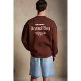 GRIMELANGE RIVET Erkek Organik Pamuklu İçi Polarlı Baskılı Bisiklet Yaka Regular Kahverengi Sweatshirt