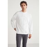 Grimelange Rodrigo Erkek Bisiklet Yaka Scuba interlok Emboss Baskı Ekru Sweatshirt