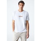 GRIMELANGE ROLL Erkek Baskı Detaylı %100 Organik Pamuklu Comfort Fit Beyaz T-Shirt