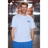 Grimelange Roomy Erkek %100 Organik Pamuklu Yuvarlak Yakalı Baskı Detaylı Comfort Fit Mavi T-Shirt - 2XL