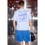 GRIMELANGE ROOMY Erkek %100 Organik Pamuklu Yuvarlak Yakalı Baskı Detaylı Comfort Fit Mavi T-Shirt