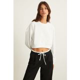 GRIMELANGE ROSELA Kadın İçi Şardonlu Sıcak Tutan Bisiklet Yaka Ekru Crop Sweatshirt